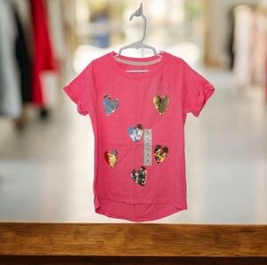 NWT Cat & Jack Girls Pink Heart Sequin Kids T-Shirt Size 7/8